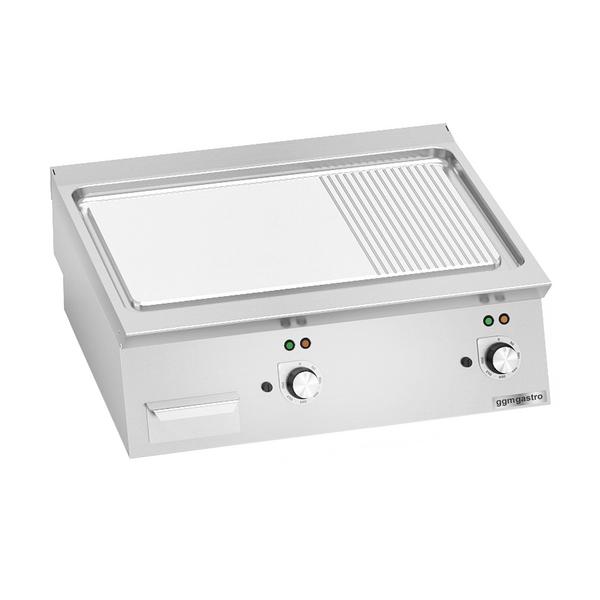 Plancha électrique - plaque acier - 2 zones - 9,6 kW - 1/2 lisse, 1/2 rainurée - Surface de cuisson : 800x700mm - plaque 2mm