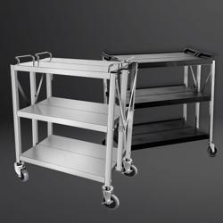 Szervizkocsi - összecsukható - 880x500 mm - 3 polccal - forgó, 2 fékezhető görgővel - nagy teherbírású