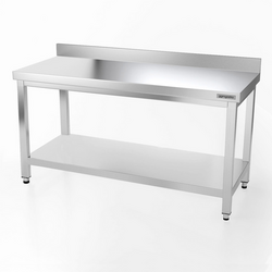 Edelstahl Arbeitstisch PREMIUM - 1500x800mm - mit Grundboden & Aufkantung
