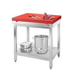 Table de travail en inox PREMIUM - 600x700mm - avec fond de base sans rebord y compris plaque de découpe	