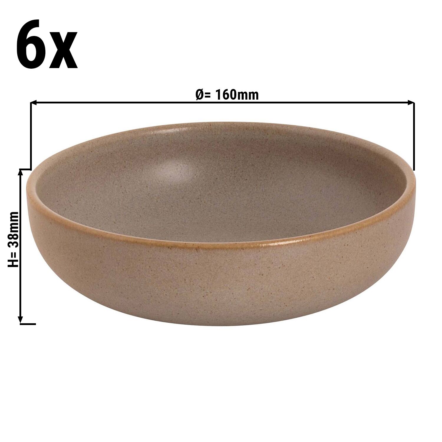 (6 Pièces) SANDY LOAM - Assiette - Creuse - Ø 160 mm - Gris