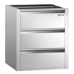 Mesa de gaveta em inox - 0,4 m - 3 gavetas - Módulo de infraestrutura para mesas de trabalho de 800 profundidades