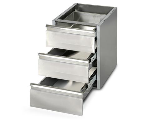 Mesa de gaveta em inox - 0,4 m - 3 gavetas - Módulo de infraestrutura para mesas de trabalho de 800 profundidades