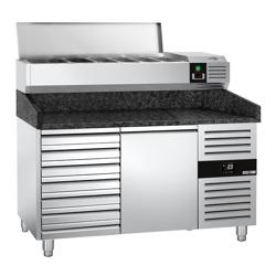 Pizzawerkbank PREMIUM - 1500x800mm - met granieten werkblad - met 1 deur & 7 laden - incl. opzetkoelvitrine - 6x GN 1/3