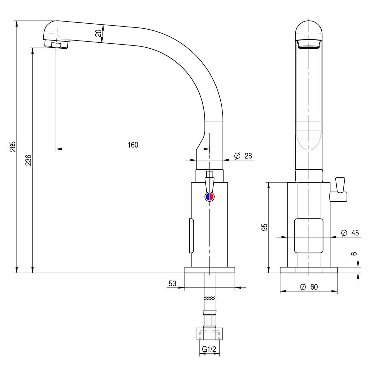 Mitigeur monotrou Premium - avec capteur infrarouge & bec haut pivotant - 160 mm