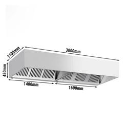 Commercial Wall-Mounted Extractor Hood - 3000mm - with Baffle Filters & Lighting