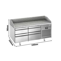 Banco pizza refrigerato PREMIUM PLUS - 1490x700mm - con 4 cassetti - piano in granito