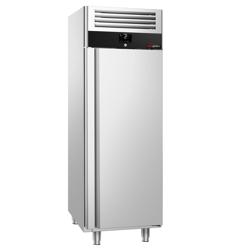 Hűtőszekrény Rozsdamentes acél PREMIUM - GN 2/1 - 600 l - akár −2…+10 °C - mit 1 ajtó - Umluftkühlung, automatikus leolvasztás, belső LED világítás, zárható ajtó, R290, állítható rozsdamentes acél lábak