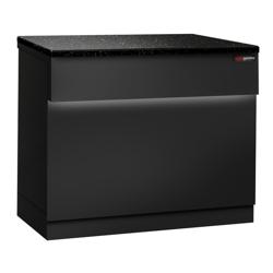 Kassa-sectie TORONTO & LED-verlichting buiten, 1 legbord - 900x880mm - frontpaneel zwart - granieten werkblad zwart