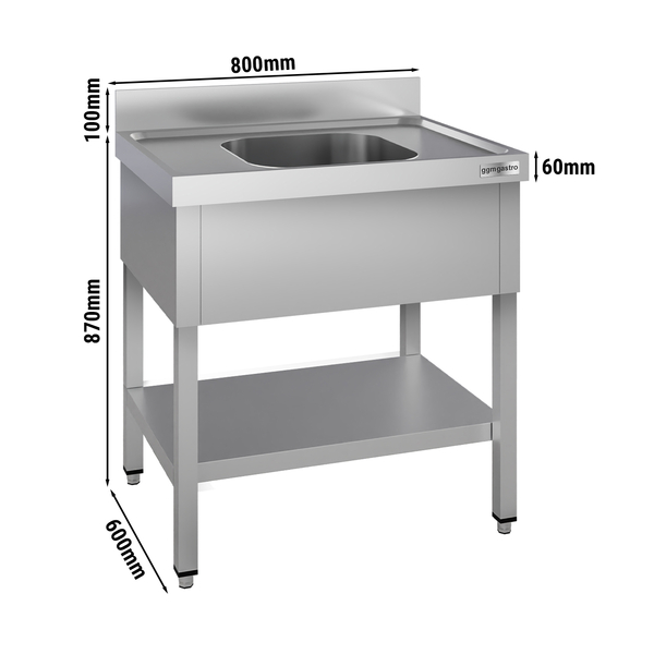 Yıkama Tezgahı ECO - 800x600mm - Alt raflı & 1  evyeli