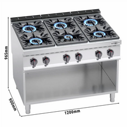 Cuisinière à gaz - 53,5 kW - 6 Brûleurs