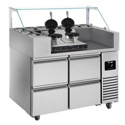 Voorbereidingstafel - 1210mm - 4 laden - voor 9x GN 1/6 - incl. wafelijzer - Hartvormig