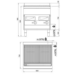 Gas watergrill - 18kW - 0,8x0,73m - Gietijzeren rooster - Staand model - RVS