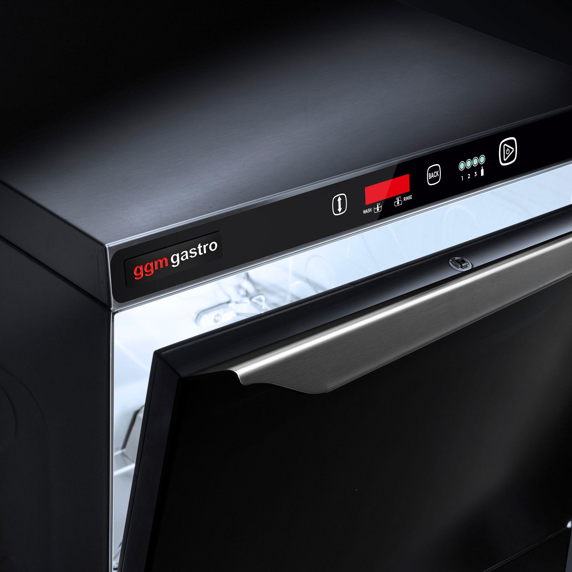 Lave-vaisselle professionnel - Panier 50x50cm - Commandes électroniques - 7,45kW - avec pompes doseuses détergent et liquide de rinçage