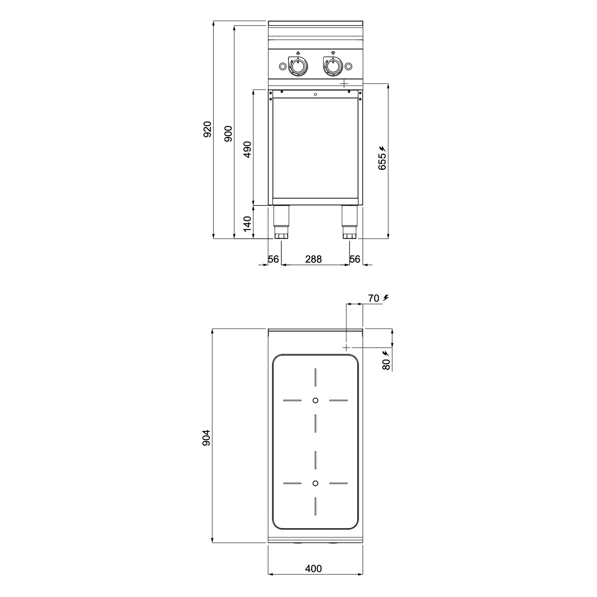 Fourneau à induction - 10kW - 2 foyers - sur placard ouvert