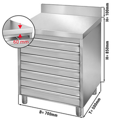 Armoire à tiroirs PREMIUM avec 7 tiroirs pour boules de pâte à pizza & rebord - 700x500mm	
