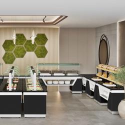 Banco per Buffet caldo BELFAST - 2300mm - con 3 scaldavivande e rotelle