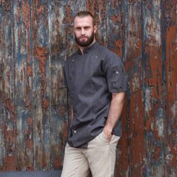 KARLOWSKY | Veste de cuisine à manches courtes style jeans - Noir Vintage - Taille : 50