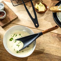 STAUB | Silicone Cooking & Serving Spoon – 30 cm - Black - Acacia Handle - Non-stick Safe