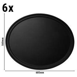(6 stuks) CAMBRO | CAMTREAD® - Glasvezel dienblad - ovaal - 685x560mm - laag profiel - Zwart
