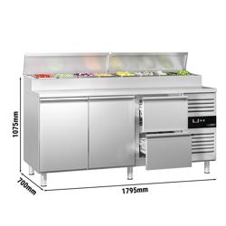 Zubereitungstisch PREMIUM - 1800mm - für 10x GN 1/3 - 2 Türen & 2 Schubladen
