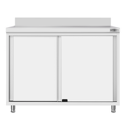Tavolo armadiato in acciaio inox ECO - 1000x700 mm - con anta scorrevole e alzatina	