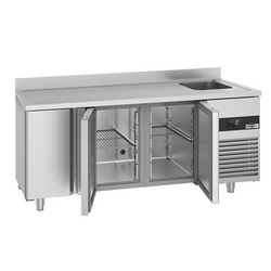 Koelwerkbank PREMIUM - 1900x700mm - met 3 deuren, 1 spoelbakk rechts & achterwand