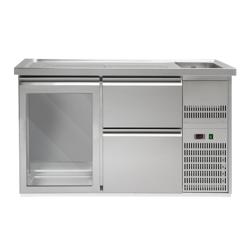 Comptoir de bar réfrigéré Premium PLUS – 1550 × 700 mm – 1 porte vitrée & 2 tiroirs