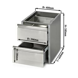 Cajón para mesa de acero Inox. PREMIUM 0,4 m - con 2 cajones - módulo de subestructura para la Acero inoxidable mesa de trabajo 700 de fondo