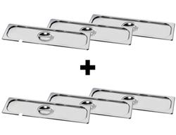 (6 pcs) Stainless Steel GN Lid GN 2/4 - with ladle recess - 530x162x7mm
