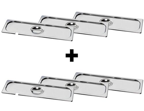 (6 stuks) RVS - GN-deksel GN 2/4 - met lepeluitsparing - hoogte: 7mm - 530x162mm