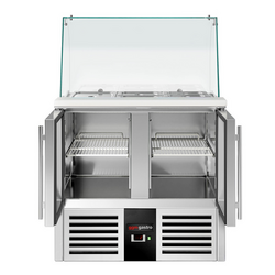 Saladette PREMIUM - 900mm - 2 glazen deuren - met hoge glazen opzetstuk voor 2x GN 1/1 & 3x GN 1/6