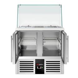 Mesa saladette refrigerada PREMIUM - 900mm - 288L - 2 puertas de cristal - con vitrina de cristal para 2x GN 1/1 & 3x GN 1/6