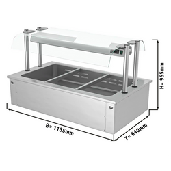 Встраиваемая Водяная  Баня (Bain-marie) 1,1 м - 3x GN 1/1 - со Стеклянной Панелью для защиты от брызг
