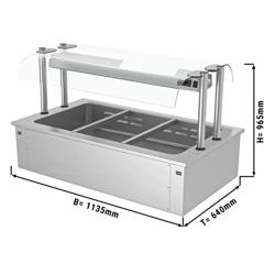 Inbouw bain-marie (drop-in) - 1135mm - 2,59 kW - 3x GN 1/1 - met (glazen) spatscherm