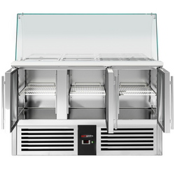 Saladette PREMIUM - 1368mm - 3 glazen deuren - met hoge glazen opzetstuk voor 4x GN 1/1