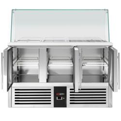 Saladette PREMIUM - 1368mm - 3 deuren - met rechte glazen opzetvitrine voor 4x GN 1/1