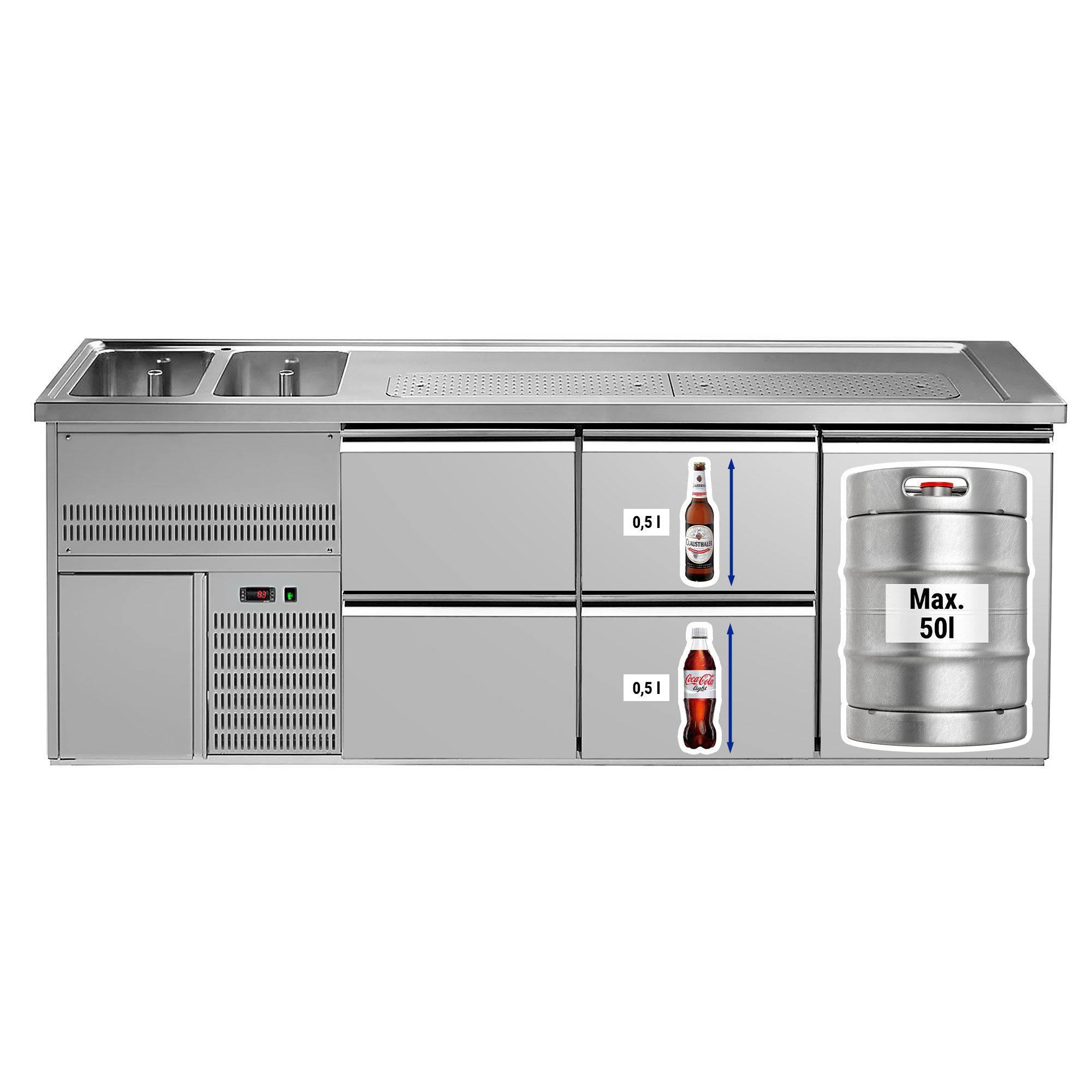 Oluttiski Premium PLUS - 2500x700mm - 1 ovi ja 4 laatikkoa