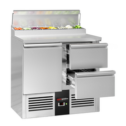 Mini voorbereidingstafel PREMIUM - 900mm - 1 deur & 2 laden - voor 5x GN 1/6