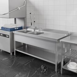 Plonge en inox PREMIUM - 1400x700mm - avec étagère basse - 2 bacs à gauche