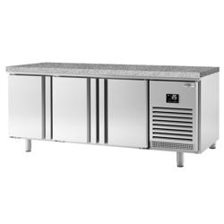 Mesa de refrigeración para panadería Premium PLUS - 2185x800mm - apta 600x400mm - encimera de granito - refrigeración ventilada - 610 l