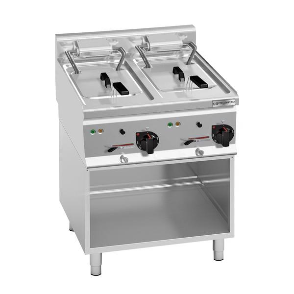 Dubbele elektrische friteuse - 10+10 liter - 18 kW - mechanische bediening - met aftapkraan - incl. onderstel