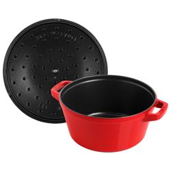 (2 pieces) STAUB | Stackable Cast Iron Cocotte & Pan Set – Ø 24 cm - Cherry Red - Enamelled