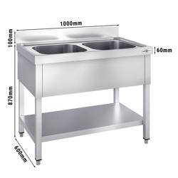 Lavello PREMIUM - 1000x600mm - con ripiano di base e 2 vasche al centro
