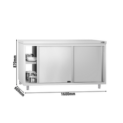 Armoire de travail en acier inoxydable PREMIUM - 1600 mm - avec passe-plat        