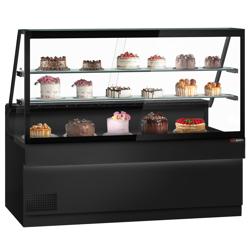 Banco gastronomia professionale TORONTO - 2000x880mm - Ventilata - Colore nero opaco - Doppi vetri - con 2 ripiani - piano di lavoro in granito