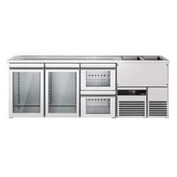 Barkoelkast PREMIUM - 2500x700mm - 2 glazen deuren & 2 laden