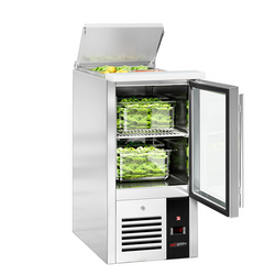 Saladette PREMIUM - 450mm - 1 glazen deur - met ingang voor 1x GN 1/1 & Roestvrijstalen deksel