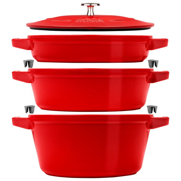 STAUB | STACKABLE SET - طقم طناجر طبخ - 3 قطع - قطر 240 مم - حديد زهر - أحمر كرزي