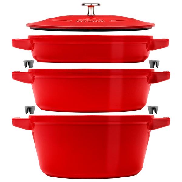 STAUB | STACKABLE SET - Kookpannenset - 3 stuks - Ø 240mm - Gietijzer - Kersenrood